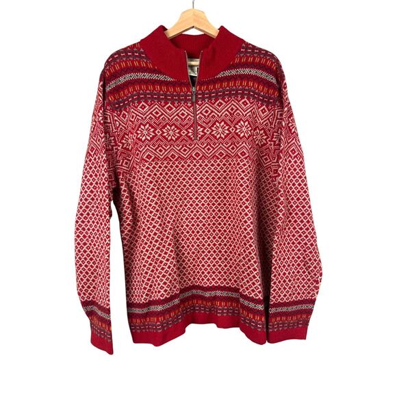 LL Bean Sweater Mens XL Reg Fair Isle Nordic 100% Lambswool Quarter Zip - Picture 1 of 6